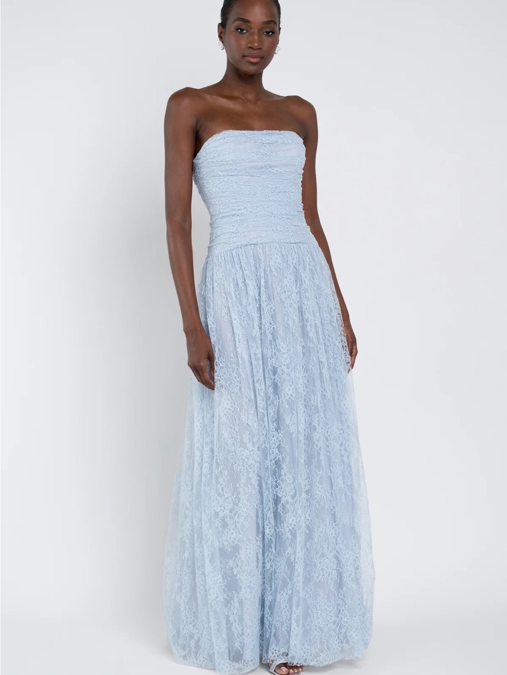 Jenny Yoo Strapless Lace Maxi Dress in Light Blue